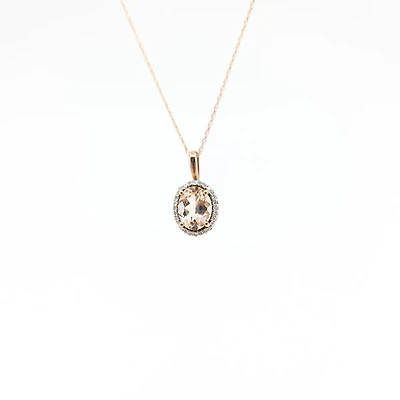 10K Rose Gold Morganite & Diamond Pendant