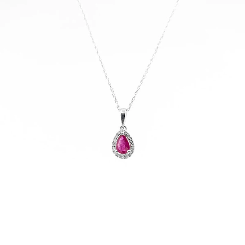 10K White Gold Genuine Ruby and Diamond Pendant