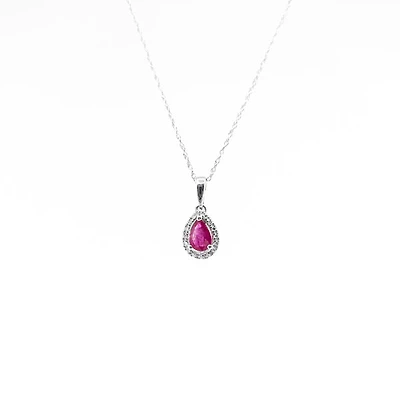 10K White Gold Genuine Ruby and Diamond Pendant