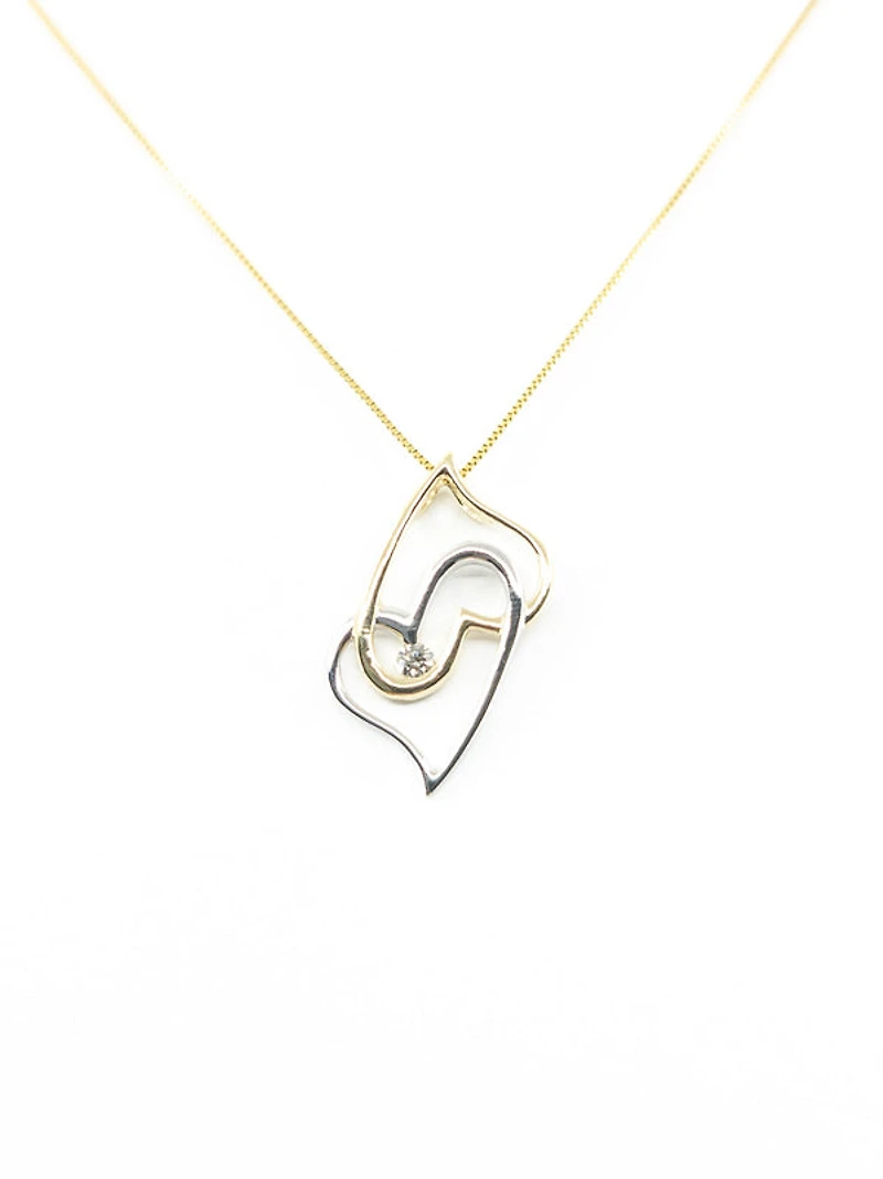 10K 2 Tone Gold Diamond Heart Necklace - 18"