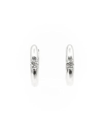 10K White Gold 0.05cttw Canadian Diamond Hoop Huggie Hinged Earrings