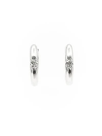 10K White Gold 0.05cttw Canadian Diamond Hoop Huggie Hinged Earrings
