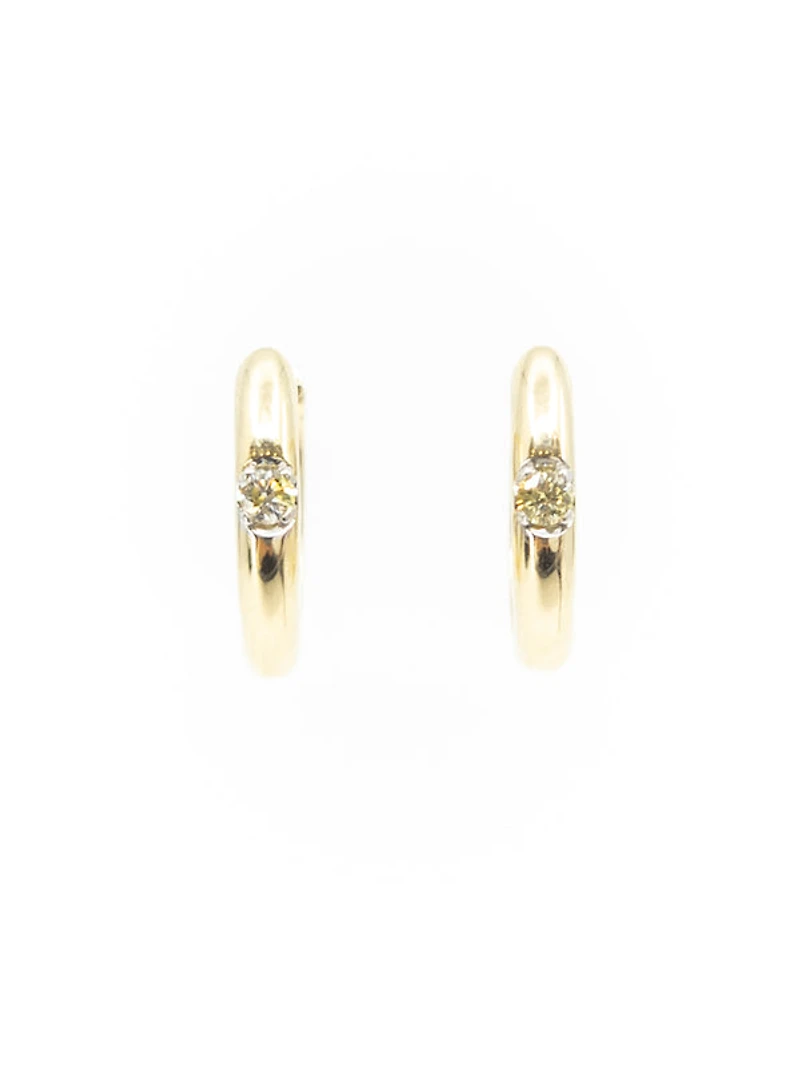 10K Yellow Gold 0.06cttw Round Cut Canadian Diamond Hoop Huggie Hinged Earring