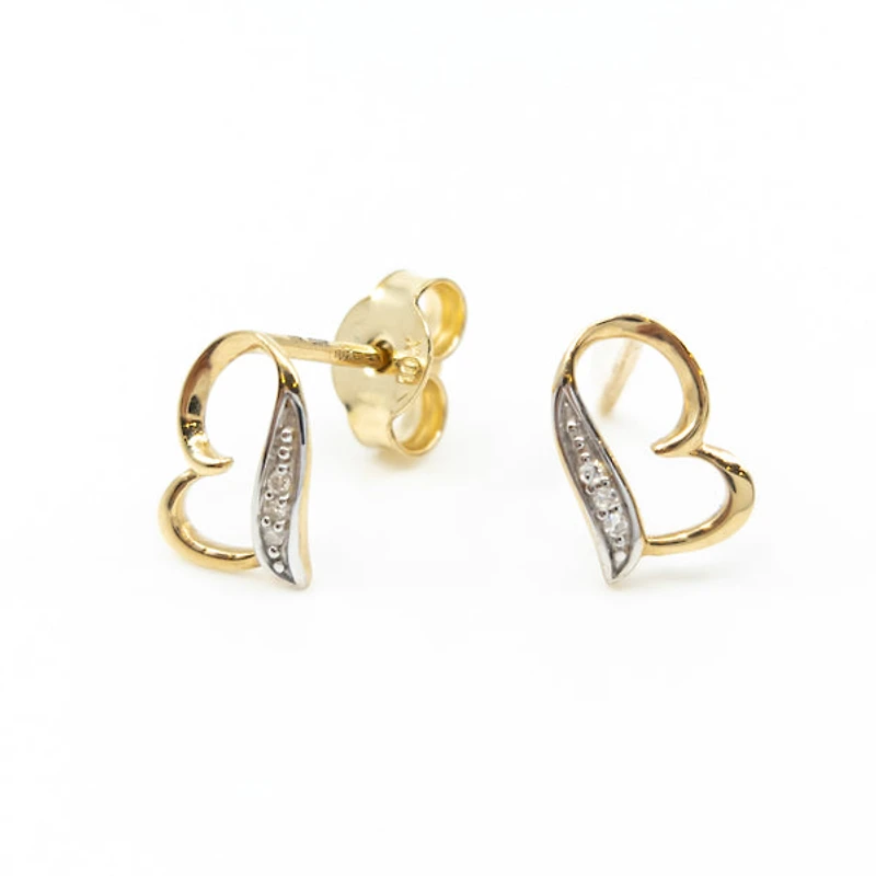 10K Yellow Gold Side Ways Heart Diamond Earrings