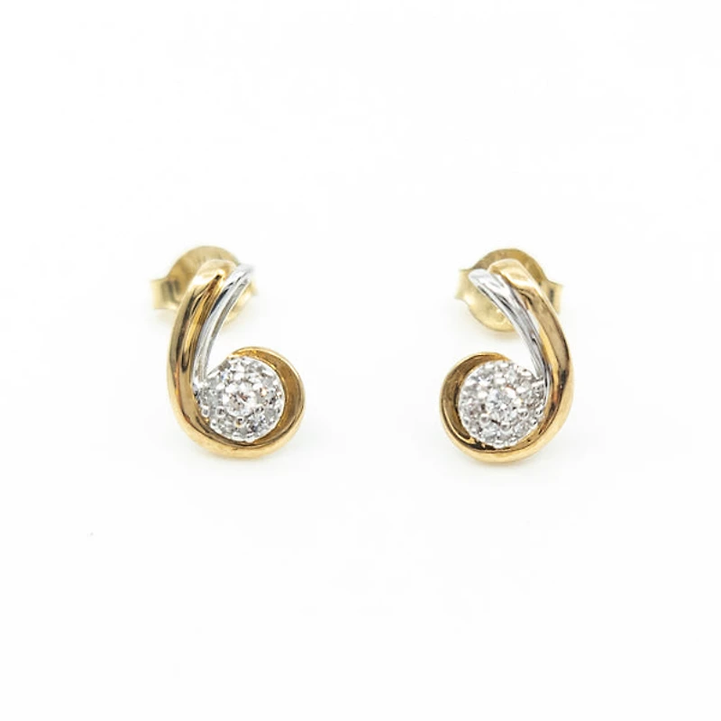 10K Two Tone Yellow and White Gold Diamond Earring