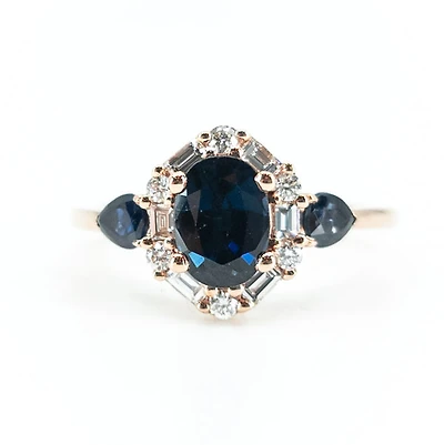 10K Rose Gold 1.50cttw Genuine Sapphire & 0.30cttw Diamonds Ring, size 6.5