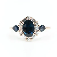 10K Rose Gold 1.50cttw Genuine Sapphire & 0.30cttw Diamonds Ring, size 6.5