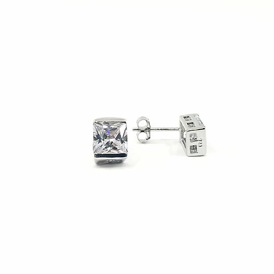 925 Sterling Silver Cubic Zirconia Stud with Butterfly Backs - 9mm x 7mm