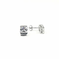 925 Sterling Silver Cubic Zirconia Stud with Butterfly Backs - 9mm x 7mm