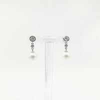 925 Sterling Silver Cubic Zirconia with 8mm Imitation Pearl Dangle Stud