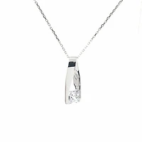 925 Sterling Silver 7mm Cubic Zirconia Pendant with Chain - 18 Inches