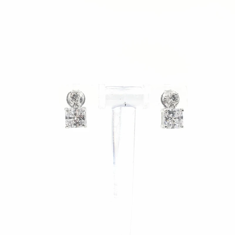 925 Sterling Silver Round and Square Cubic Zirconia Dangle Studs - 11mm