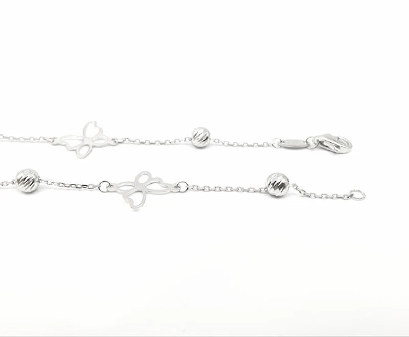 10K White Gold Butterfly Anklet Design with Lobster Clasp - 10 Inches