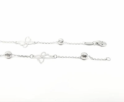 10K White Gold Butterfly Anklet Design with Lobster Clasp - 10 Inches
