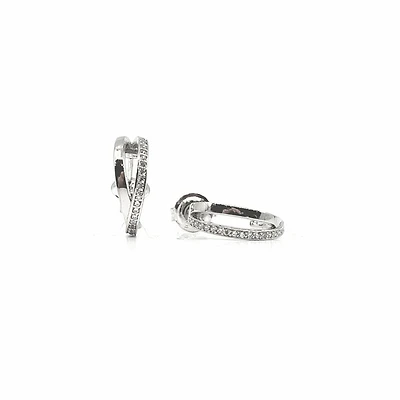 925 Sterling Silver Cubic Zirconia Double Channel Half Hoops - 14mm x 12mm