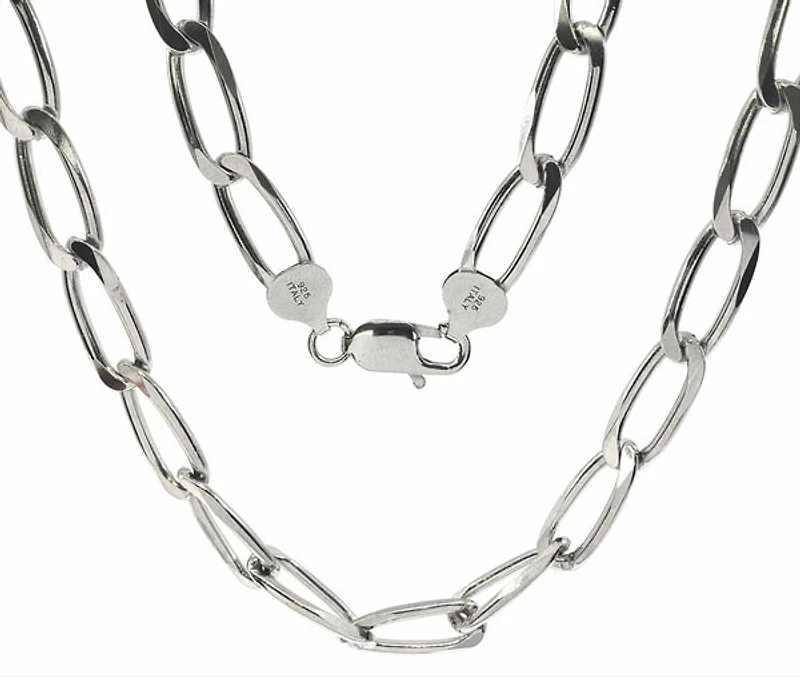 925 Sterling Silver 8.30mm Platinum Plated Six Sided Diamond Cut Paper Clip Chain - 24 Inches