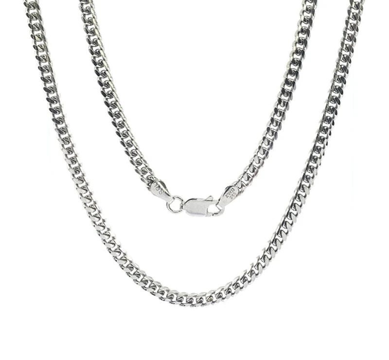 925 Sterling Silver 4.1mm Rhodium Plated Miami Cuban Chain - 24 Inches