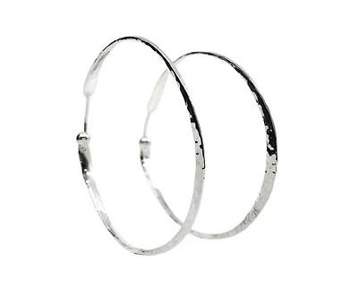 Sterling Silver Hammered Textured Hoop Earrings 39mm