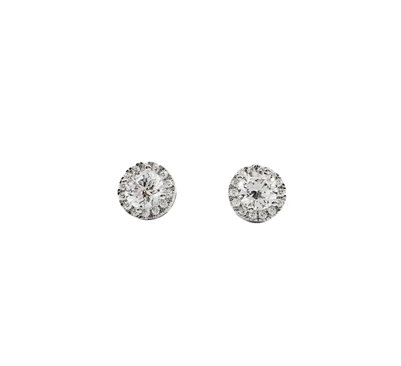 925 Sterling Silver 6mm Round Cubic Zirconia Halo Stud Earrings - 9mm