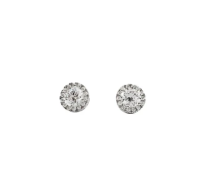 925 Sterling Silver 6mm Round Cubic Zirconia Halo Stud Earrings - 9mm