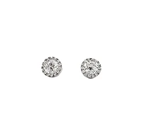 925 Sterling Silver 6mm Round Cubic Zirconia Halo Stud Earrings - 9mm