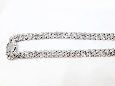 Sterling Silver with CZ Chain 24", 11.7mm
