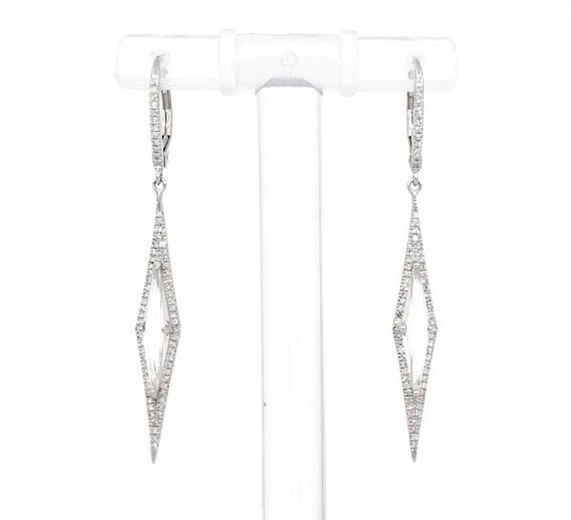 14K White Gold White Topaz and Diamond Dangle Earrings