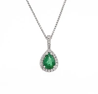 10/14K White Gold 0.70cttw Pear Cut Emerald and 0.11cttw Diamond Pendant, 18"