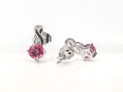 10K White Gold 0.90cttw Pink Tourmaline and 0.012cttw Diamond Stud Earrings with Butterfly Backings