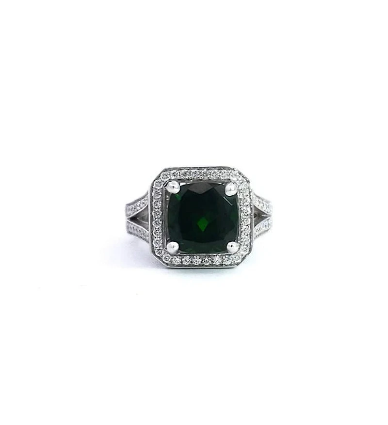 14K White Gold 3.60cttw Green Tourmaline and 0.56cttw Diamond Ring - 4.5