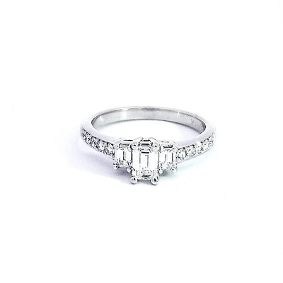 14K White Gold 0.87cttw Emerald Cut Diamond Engagement Ring, Size 6.5