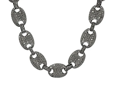 925 Sterling Silver Rhodium Plated 8mm Hip Hop Cubic Encrusted Oval Link Chain - 22 Inches