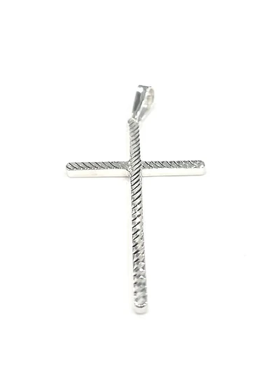 925 Sterling Silver High Polish Diamond Cut Cross Pendant - 49mm x 24mm