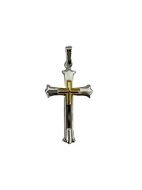 925 Sterling Silver Two Tone Cross with Yellow Gold Plated Centre - 42mm x 20mm