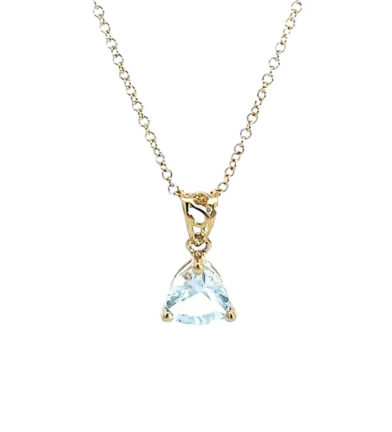 10K Yellow Gold 5.0mm Trillion Cut Aquamarine Pendant - 18"