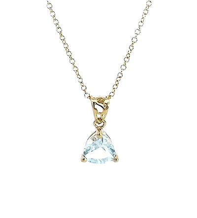 10K Yellow Gold 5.0mm Trillion Cut Aquamarine Pendant - 18"