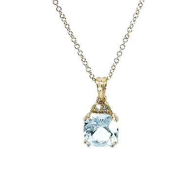 10K Gold 6.0mm Cushion Cut Aquamarine & 0.01cttw Diamond Pendant