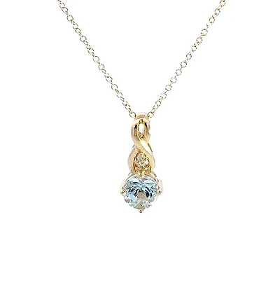 10K Yellow Gold 5.0mm Round Cut Aquamarine & 0.01cttw Diamond Pendant - 18"