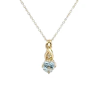 10K Yellow Gold 5.0mm Round Cut Aquamarine & 0.01cttw Diamond Pendant - 18"