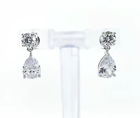 925 Sterling Silver 5.5mm round and 7mm x 10.5mm Tear Drop Cubic Zirconia Drop Earrings - 17.5mm x 7mm
