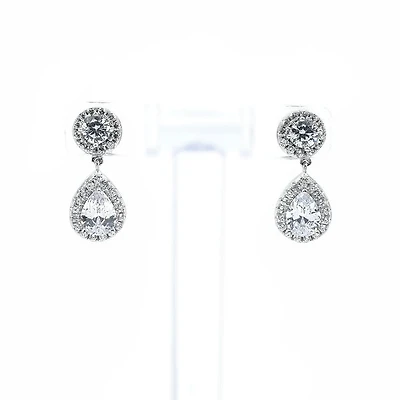 925 Sterling Silver Cubic Zirconia Drop Stud Earrings - 20mm x 8.5mm