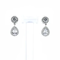 925 Sterling Silver Cubic Zirconia Drop Stud Earrings - 20mm x 8.5mm