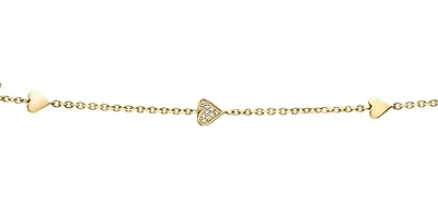 10K Yellow Gold 0.05cttw Diamond Heart Shaped Tennis Bracelet, 7"