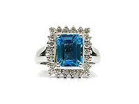 14K White Gold Genuine Blue Topaz and Diamond Ring, size 6.5