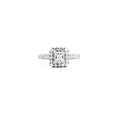 14K White Gold 0.99cttw Princess Cut Diamond Halo Engagement Ring