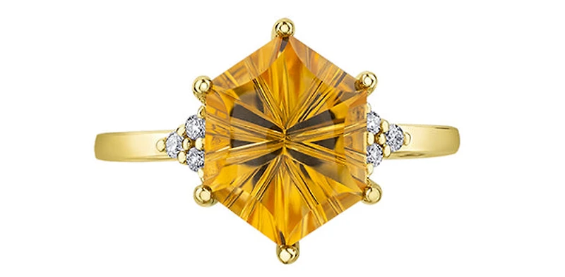 10K Yellow Gold 3.00cttw Genuine Citrine & 0.07cttw Diamond Ring - 4.5