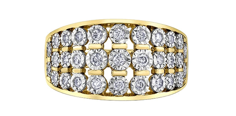 10K Yellow Gold Diamond 0.33cttw Illusion Setting Ring, Size 6.5