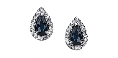 10K White Gold 0.60cttw Genuine Sapphire & 0.11cttw Diamond Pear Shaped Halo Earrings