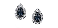 10K White Gold 0.60cttw Genuine Sapphire & 0.11cttw Diamond Pear Shaped Halo Earrings