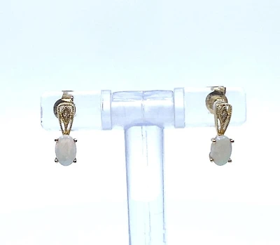 10K Yellow Gold Opal and 0.01cttw Diamond Earrings